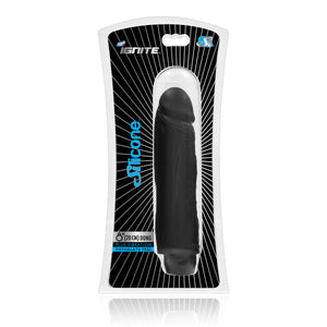 Si-11301 8in VIBRATING SILICONE DONG-BLACK