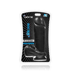 Si-31111 8in THICK SILICONE DONG W/BALLS & SUCTION-BLACK