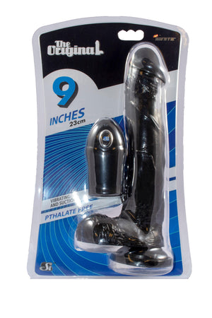 Si-20631 9in COCK W/BALLS W/ EGG & SUCTION-BLACK
