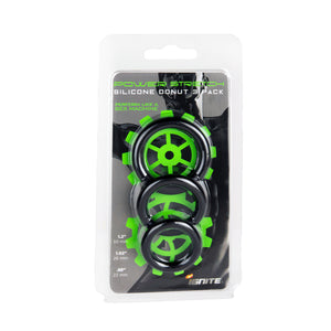 Si-95185 COCK RINGS - POWER STRETCH SILICONE DONUTS 3 PACK - BLACK