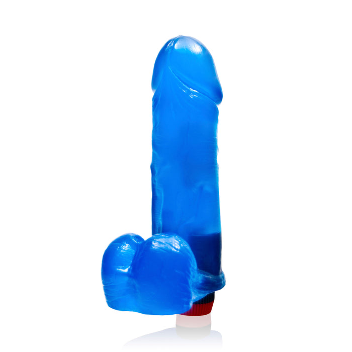 Si-30126 8in THICK COCK W/BALLS & VIBRATION-BLUE