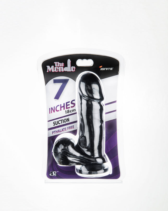 Si-30011 7in THICK COCK W/BALLS & SUCTION-BLACK