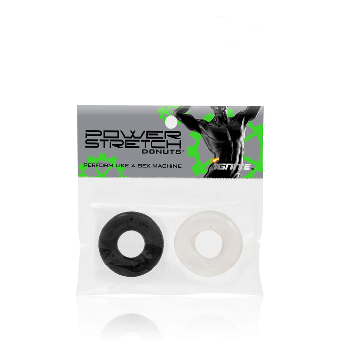 Si-95003 COCK RINGS - POWER STRETCH DONUTS 2 PACK (1 CLEAR 1 BLACK)