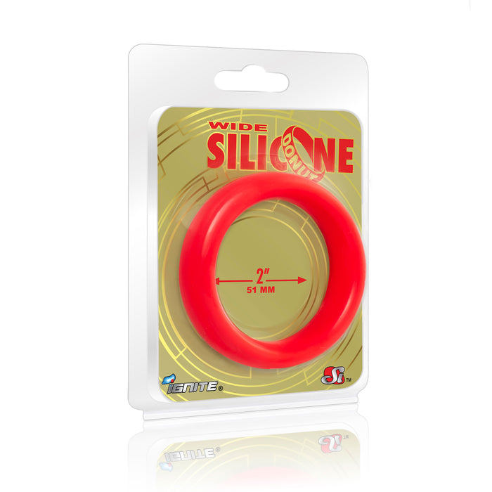 Si-95138 COCK RING - WIDE SILICONE DONUT - RED (2.0 in/51mm)